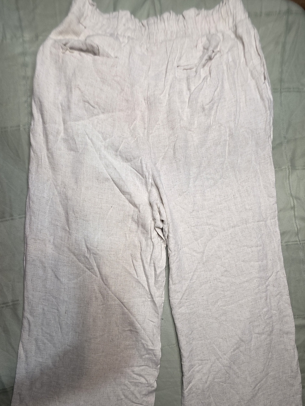 Ninexis Oatmeal Linen Blend Wide Leg Lounge Pants XL Boho Coastal